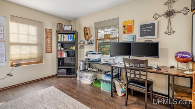 home office featuring dark wood-type flooring