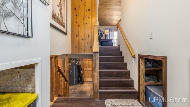 stairway featuring hardwood / wood-style floors