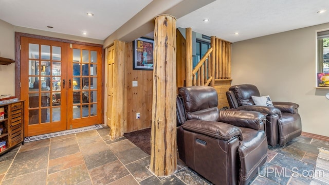 home theater with french doors