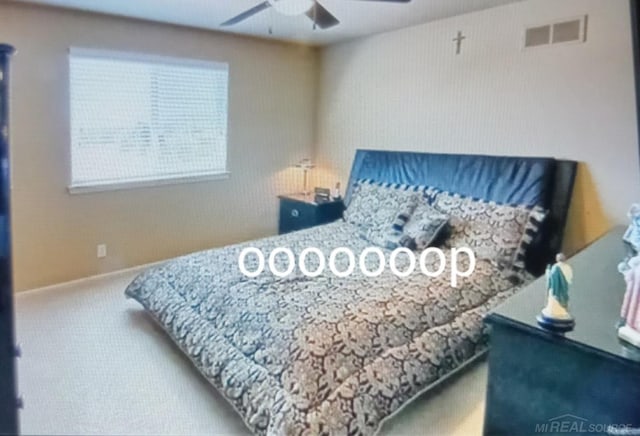 bedroom featuring carpet flooring and ceiling fan