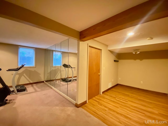 basement featuring wood-type flooring