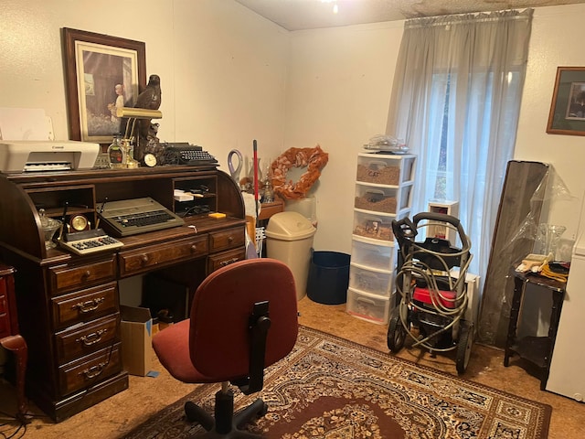 view of carpeted home office