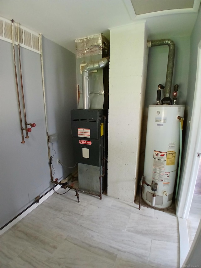 utilities with water heater and heating unit