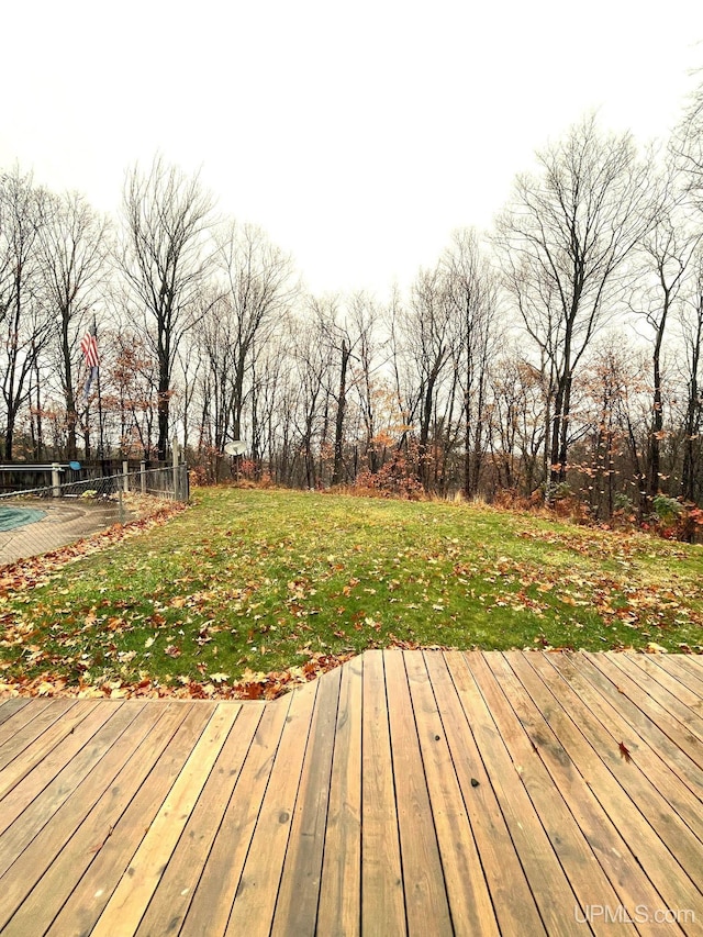 wooden deck featuring a yard