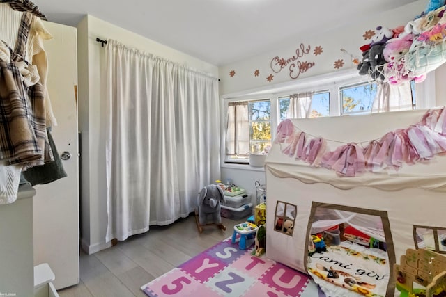 bedroom with light hardwood / wood-style flooring