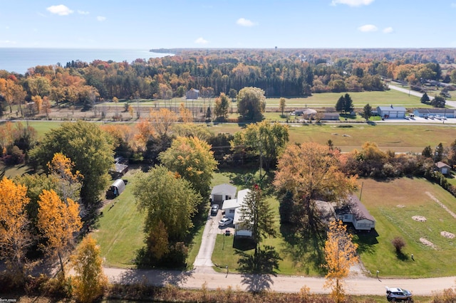 bird's eye view with a water view and a rural view