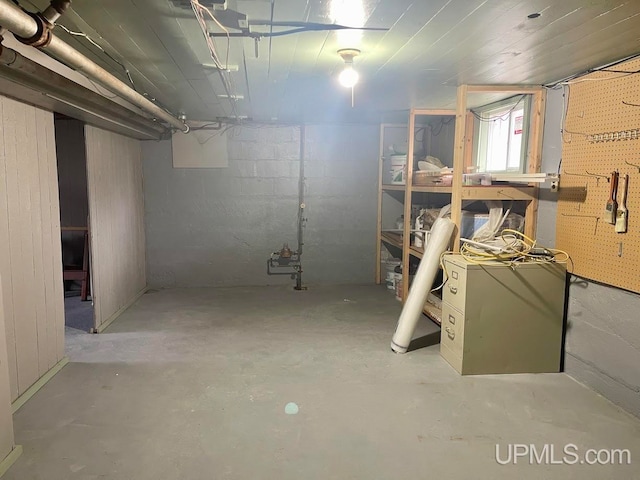 basement with a workshop area