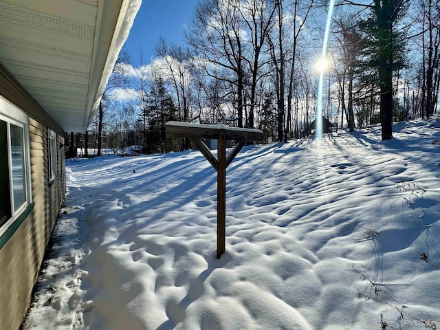 view of yard layered in snow