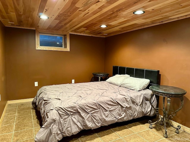 bedroom featuring wood ceiling