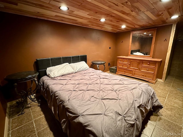 bedroom with wooden ceiling