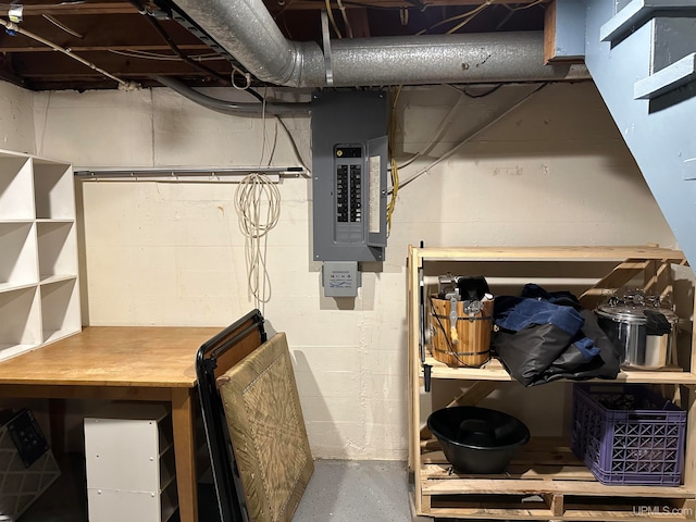 basement featuring electric panel