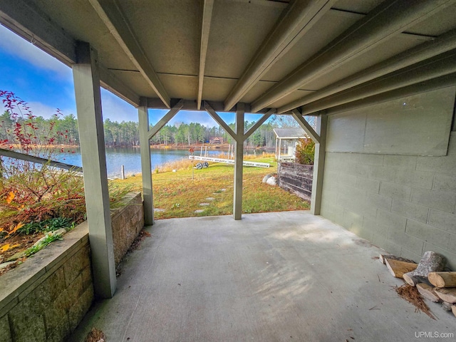 view of patio / terrace featuring a water view