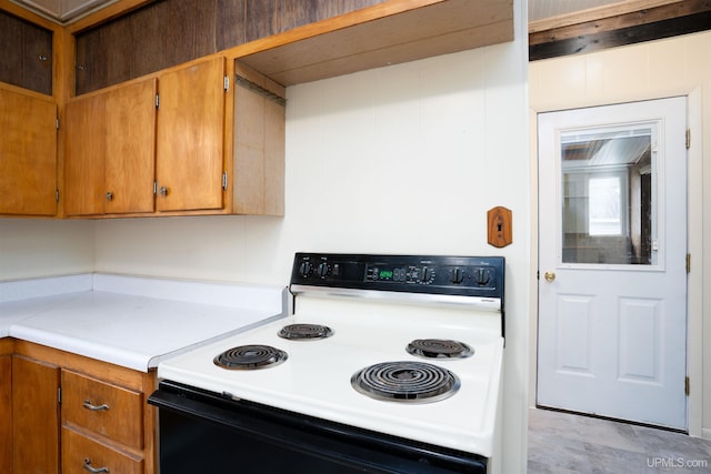 kitchen with white electric range