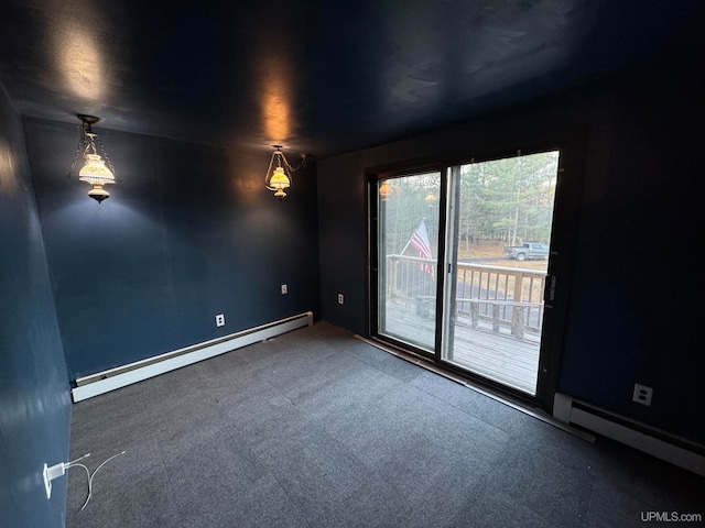 unfurnished room with a baseboard radiator