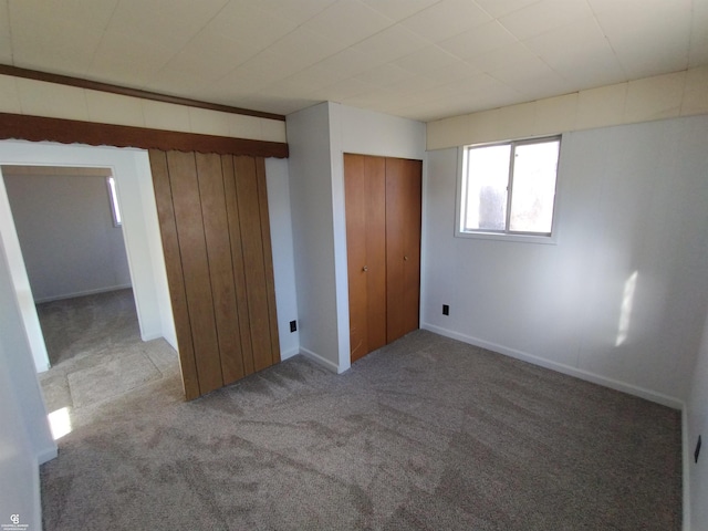 unfurnished bedroom featuring carpet flooring and a closet