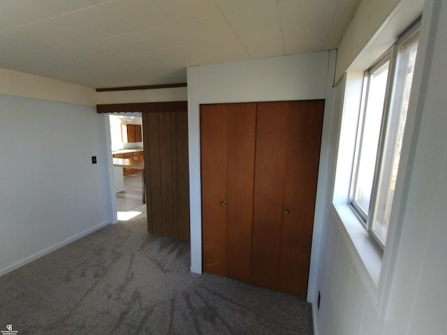 unfurnished bedroom featuring carpet, multiple windows, and a closet