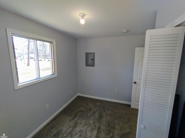 carpeted empty room featuring electric panel