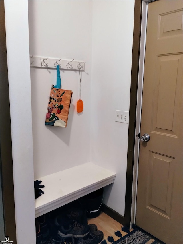 mudroom with hardwood / wood-style floors