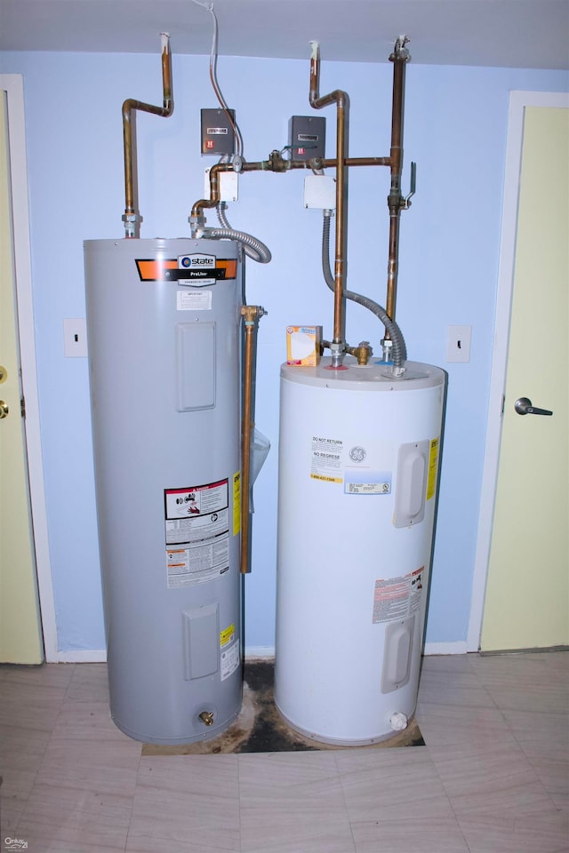 utility room with electric water heater