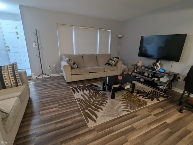 living room featuring dark wood-type flooring