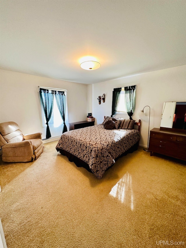 bedroom featuring multiple windows and carpet