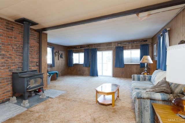 living room featuring wooden walls and a healthy amount of sunlight