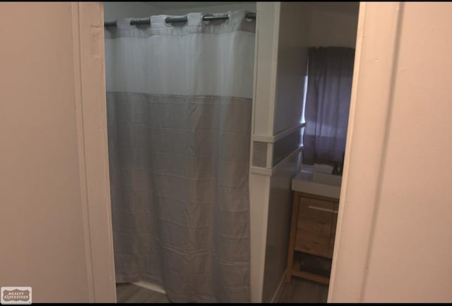 bathroom featuring wood-type flooring