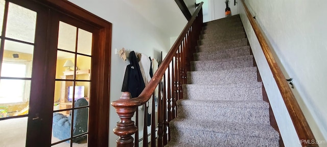 stairs featuring carpet