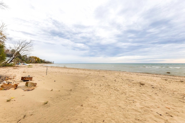 view of water feature with a view of the beach