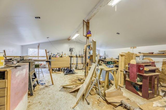 miscellaneous room with lofted ceiling