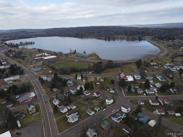 aerial view featuring a water view