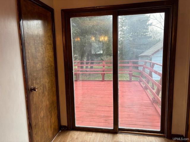 doorway to outside with light hardwood / wood-style floors