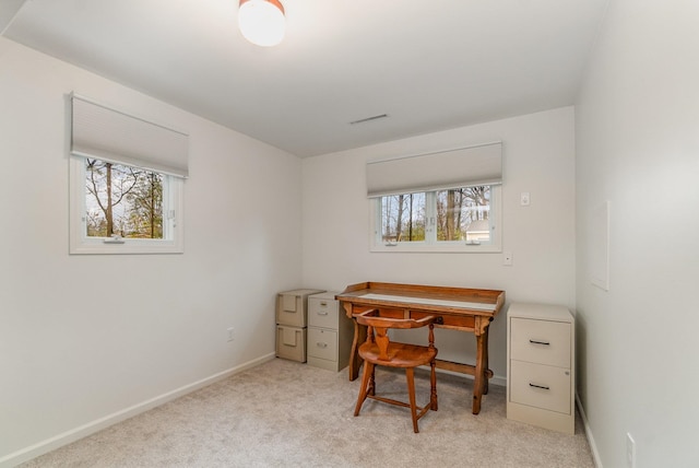 view of carpeted home office