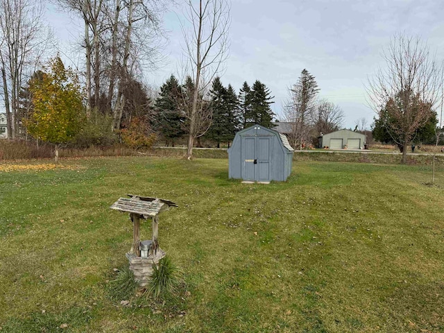 view of yard featuring a shed