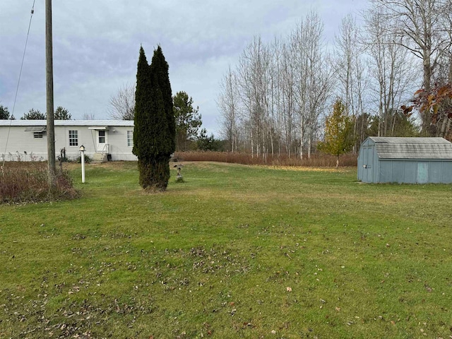 view of yard with a shed