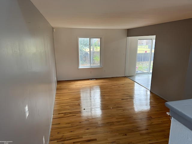 spare room featuring a wealth of natural light and light wood-type flooring