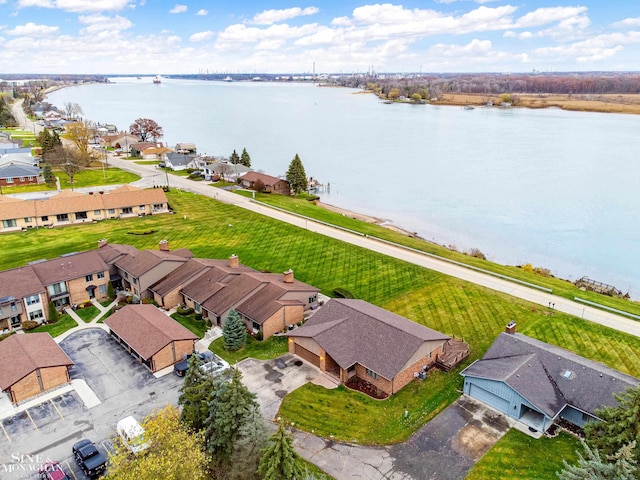 aerial view featuring a water view