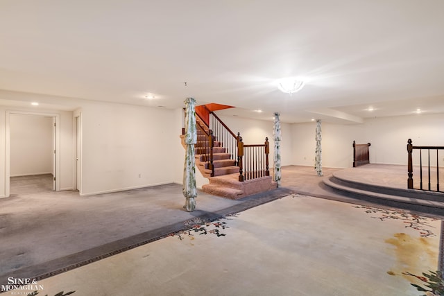 basement with carpet flooring