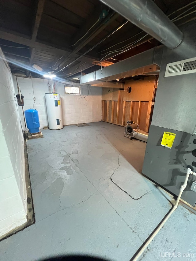 basement with water heater