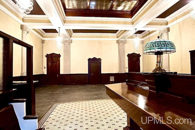 318 Iron St, Negaunee, MI 49866 - common area with ornamental molding, coffered ceiling, and beamed ceiling