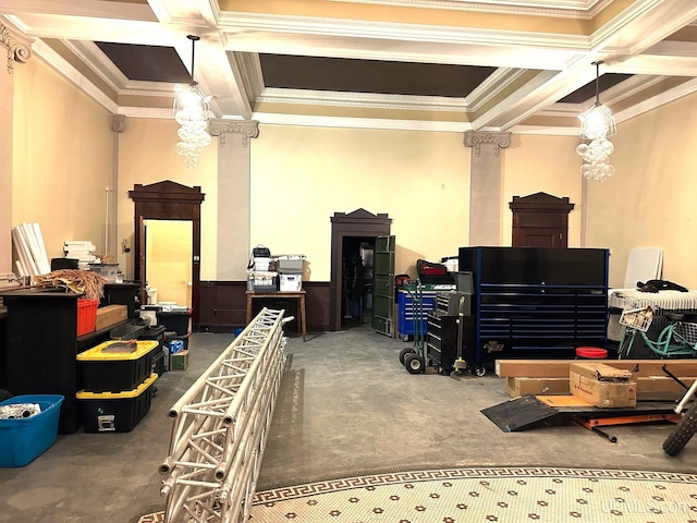 interior space with carpet and crown molding