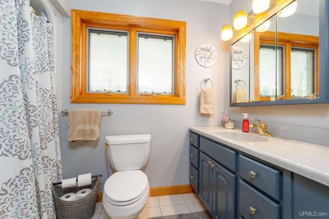 bathroom featuring tile patterned floors, vanity, and toilet