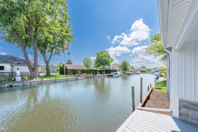 view of dock with a water view