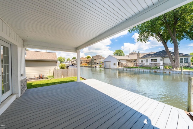 view of dock with a water view