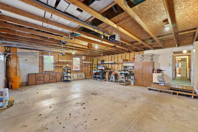 garage with a garage door opener