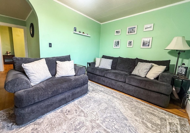 657 Lake Ave, Ironwood, MI 49938 - living area featuring arched walkways and crown molding