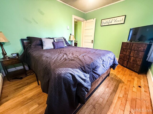 657 Lake Ave, Ironwood, MI 49938 - bedroom with crown molding and hardwood / wood-style flooring