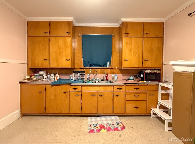 kitchen with sink and ornamental molding