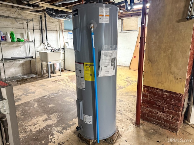 utility room with electric water heater and sink