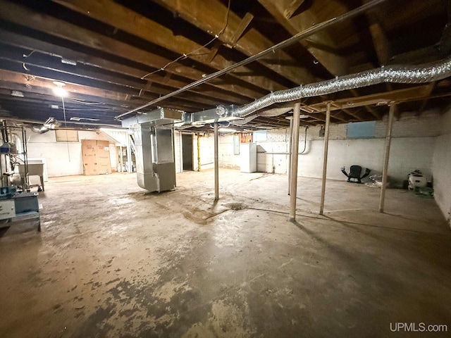 basement with heating unit